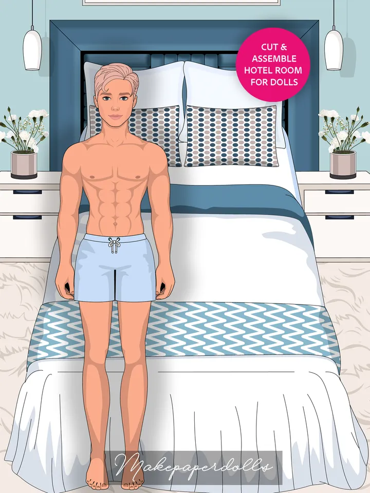 Hotel room with paper dolls
