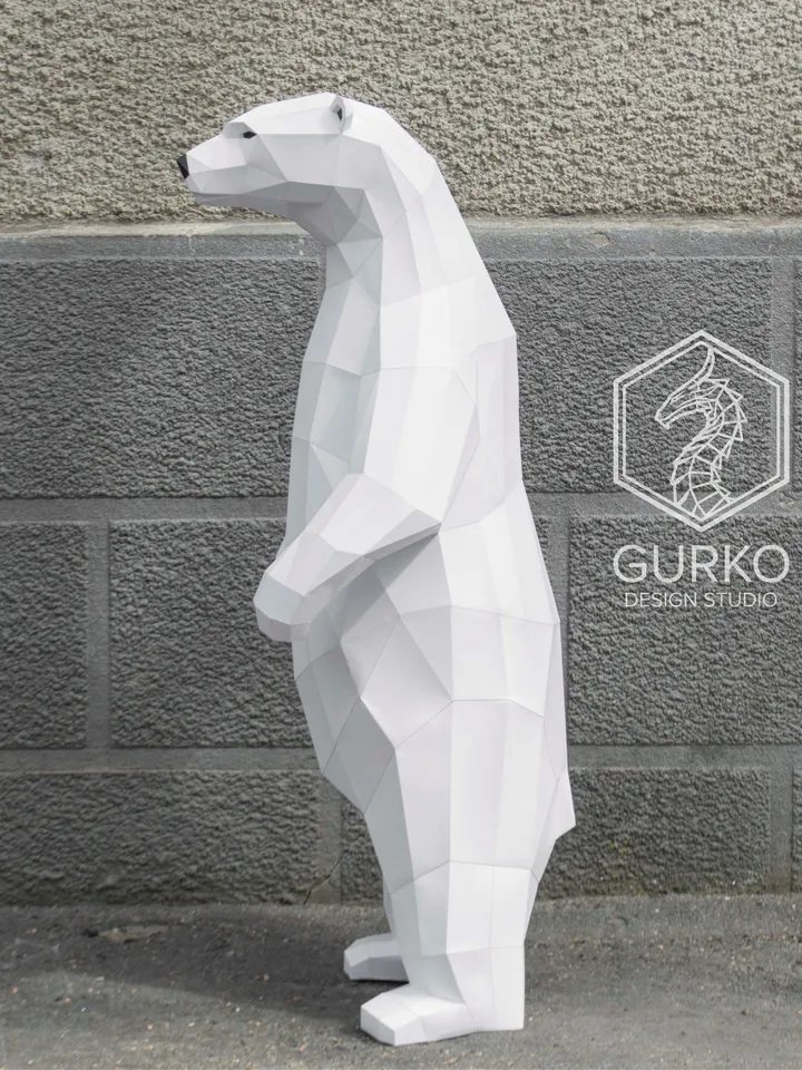 Polar Bear ( 1 and 2 metres) Papercraft, Digital Template, PDF Download, Gurko, Low Poly, Pepakura, DIY Origami Sculpture, Paper Party Decor