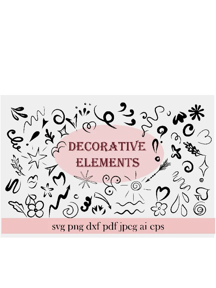 Design elements SVG | Embellishments Bundle SVG | Decorative add ons | Squiggles, Lines, Flourishes, Stars, Hearts, Arrows, Hand drawn SVGs