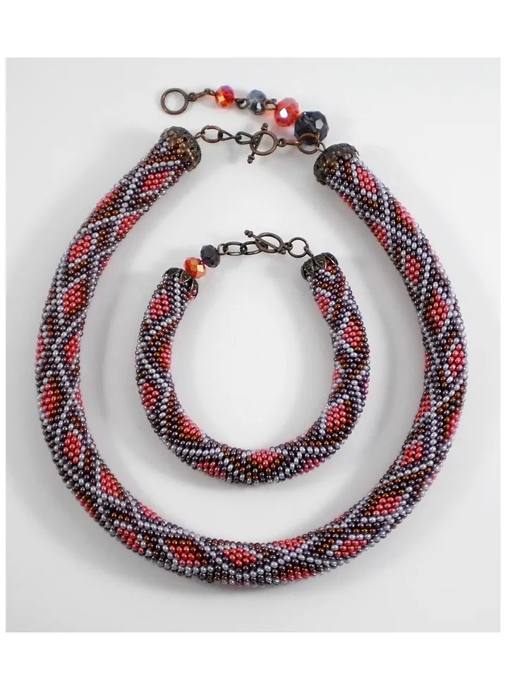 Bead Crochet rope patterns "Berry geometry" necklace and bracelet