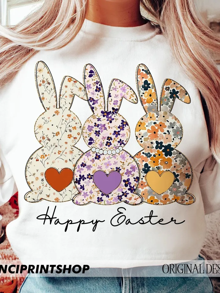 Spring Boho Floral Easter Bunny png, Boho Easter png, Easter png, Happy Easter png, Easter Rabbit png, Retro Easter png, Spring png, Boho
