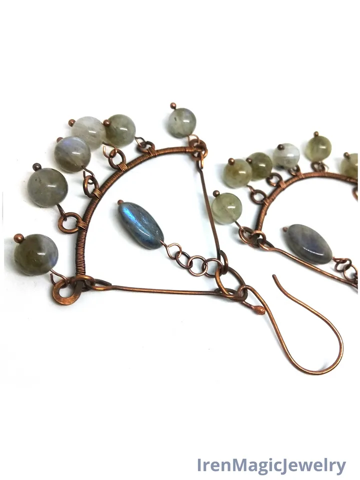 Boho Copper Earrings with Labradorite Beads