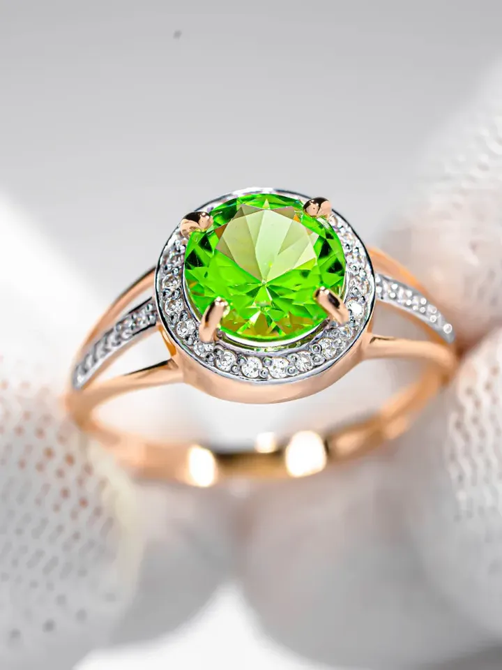Ring Silver gold plated 925 assay value with prasiolite