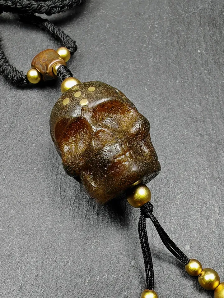 Gandhanra Vintage Tibetan Kapala Leg Bone Amulet,Unique Citipati Skull Charm