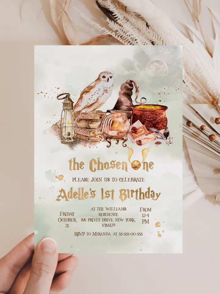 The Chosen One Invitation; Wizard Birthday Party; Magic School 1st Birthday Invitation Template; Editable Wizarding World Invitation;