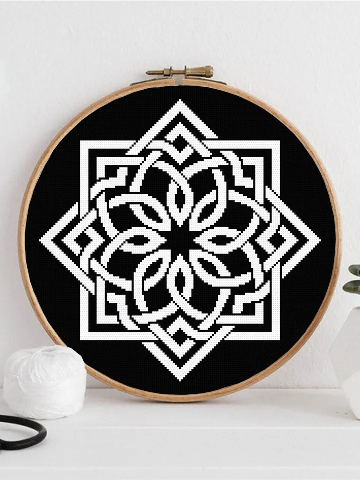Celtic mandala cross stitch pattern download PDF Monochrome cross stitch chart Mandala pattern digital PDF Modern beginner stitch #M20