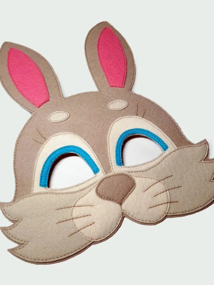 Bunny felt mask, kids mask for rabbit costume, Easter gift idea, rabbit mask, halloween costume, pretend play, bunny masquerade mask.