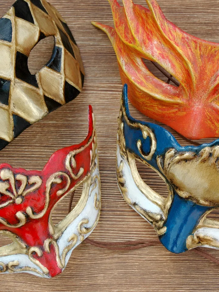 Masquerade mask  men to carnival costume at new years eve party. Gold and black Venetian mask men to carnival birthday party.
