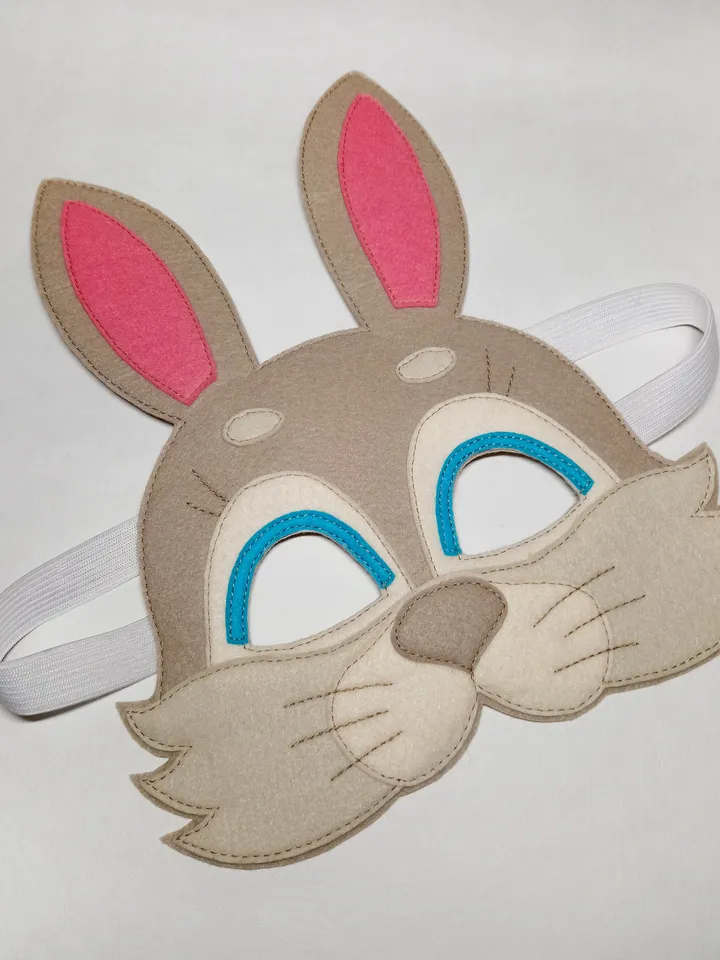 Bunny felt mask, kids mask for rabbit costume, Easter gift idea, rabbit mask, halloween costume, pretend play, bunny masquerade mask.