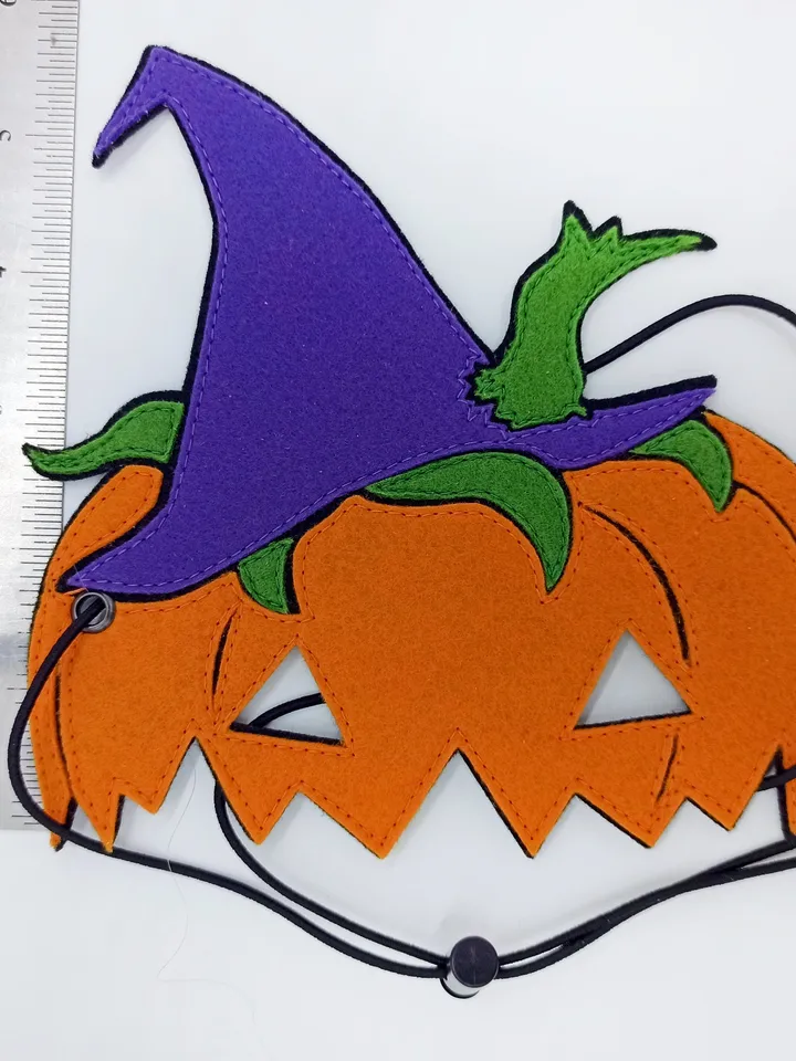 Pumpkin felt halloween mask for kid with witch hat to halloween costume.