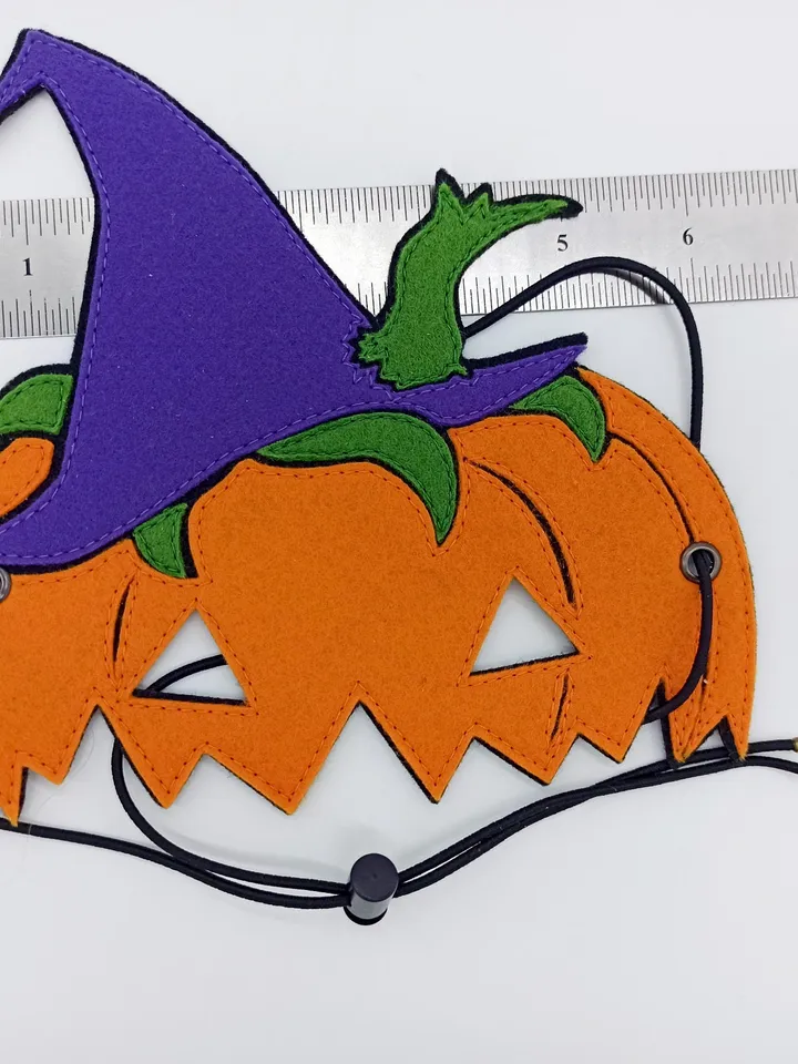 Pumpkin felt halloween mask for kid with witch hat to halloween costume.