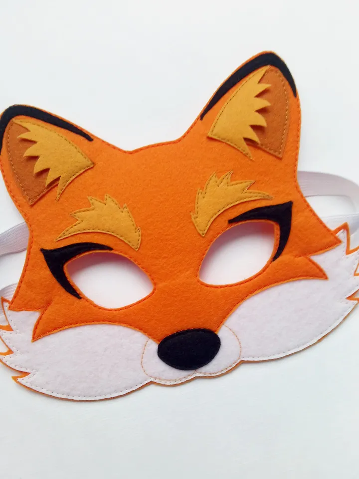 Fox halloween mask to kids fox costume, Animal felt mask to cute fox cosplay costume girls, fox cosplay costume, red fox mask.