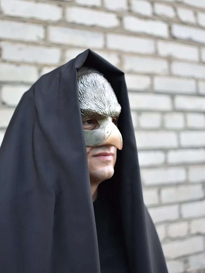 Bird face mask as bird skull masquerade mask men for halloween costume. Cosplay mask for carnival costume. Venetian mask.