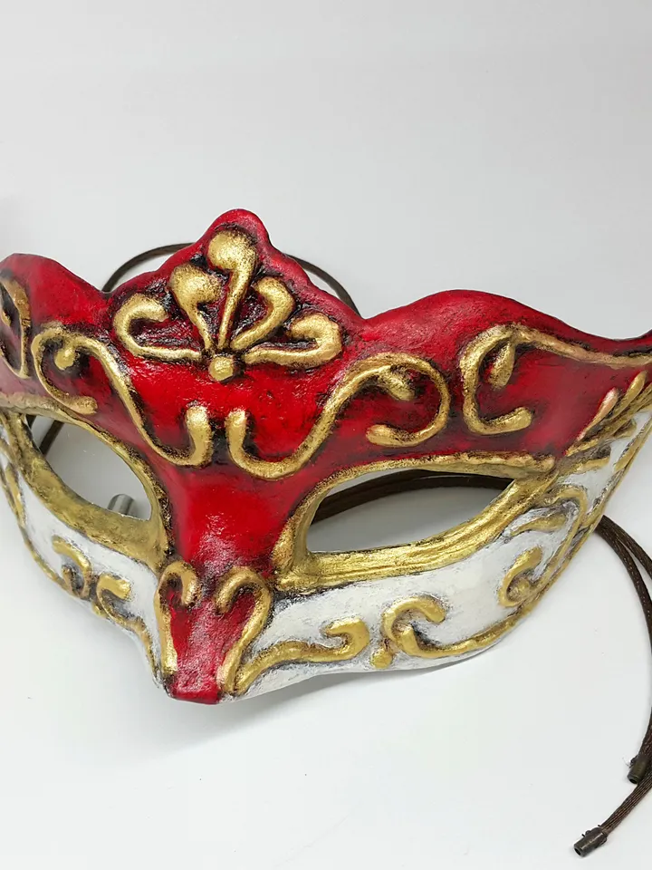 Masquerade mask women to carnival costume of Marie antoinette style design. Red gold venetian mask for New years eve.