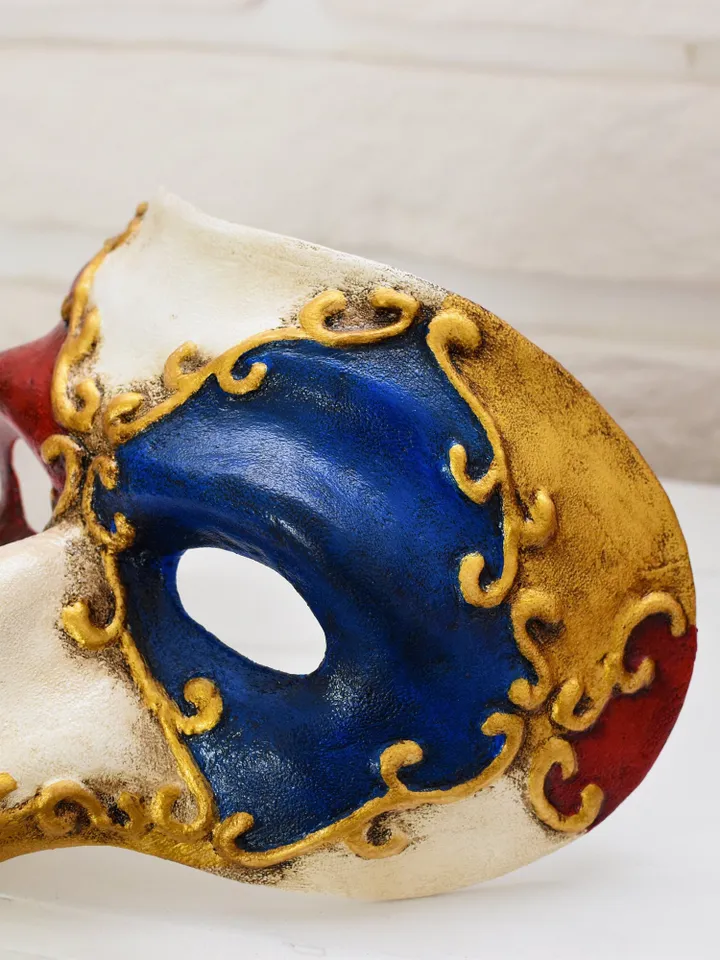 Cosplay mask of plague doctor, red masquerade mask, masquerade ball Venetian mask to historical costume.