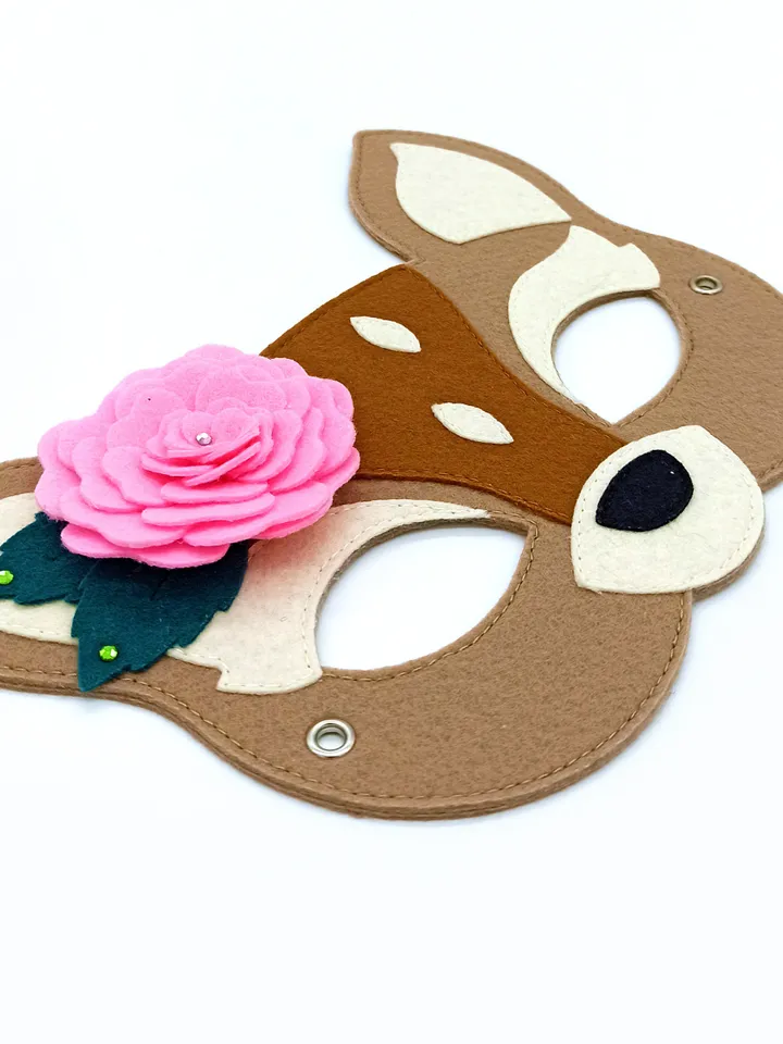 Fawn kids mask for girls deer costume. Deer masquerade mask. Cute animal girls mask for Halloween costume.