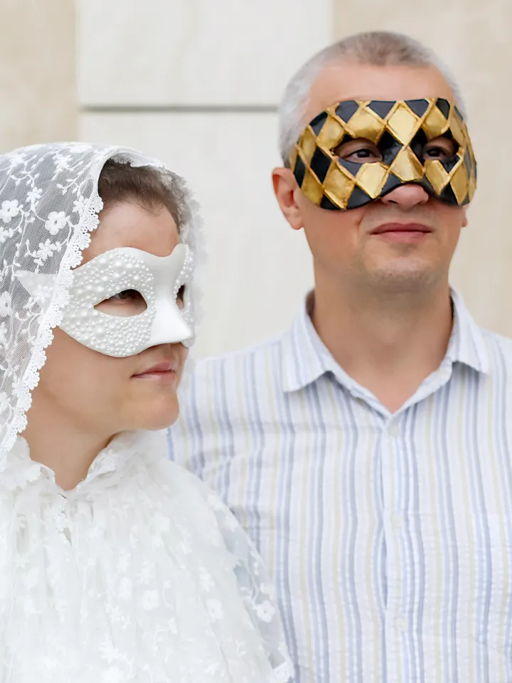 Masquerade mask  men to carnival costume at new years eve party. Gold and black Venetian mask men to carnival birthday party.
