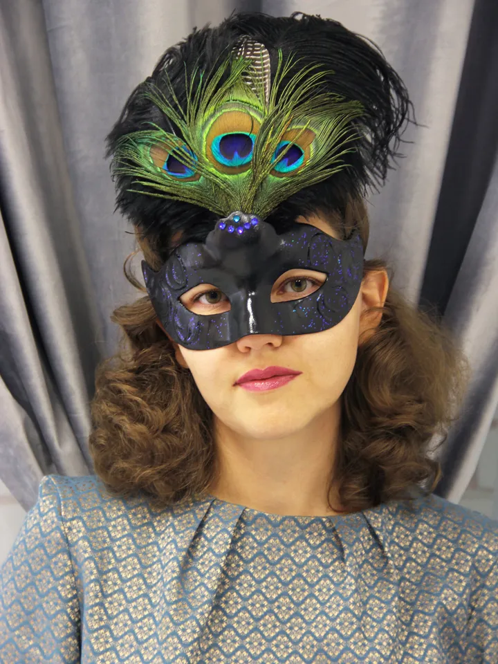 Peacock masquerade mask women to carnival costume, New years eve. Venetian mask to masquerade costume.