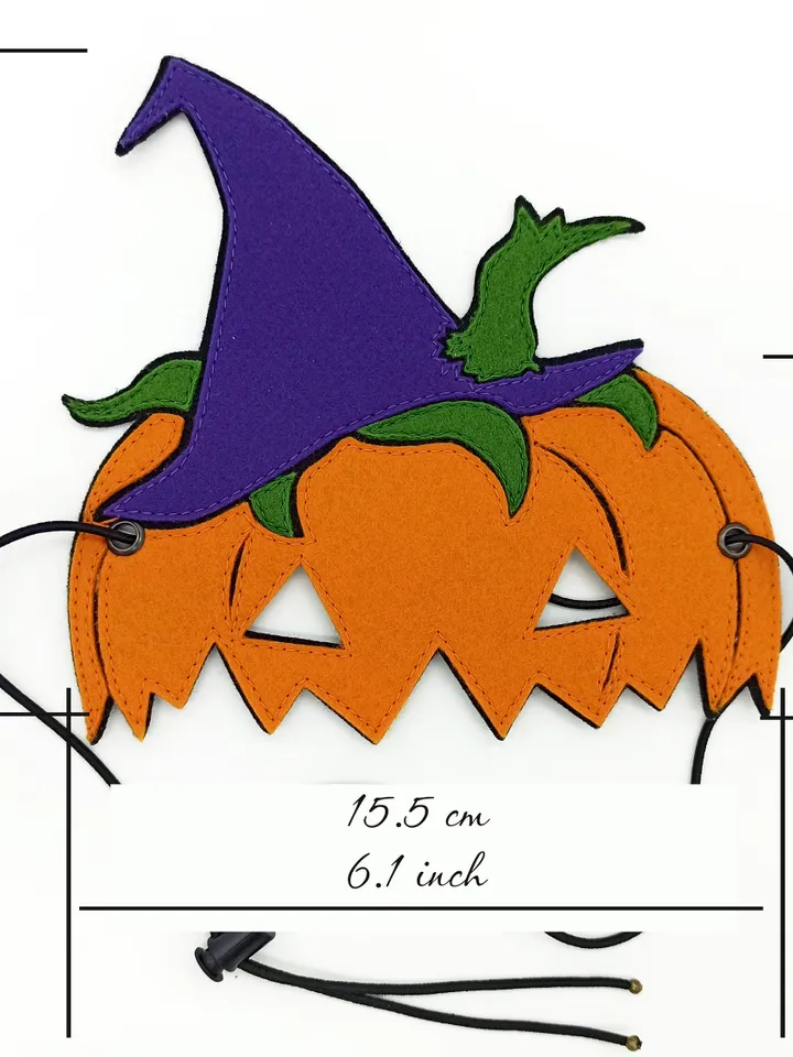 Pumpkin felt halloween mask for kid with witch hat to halloween costume.