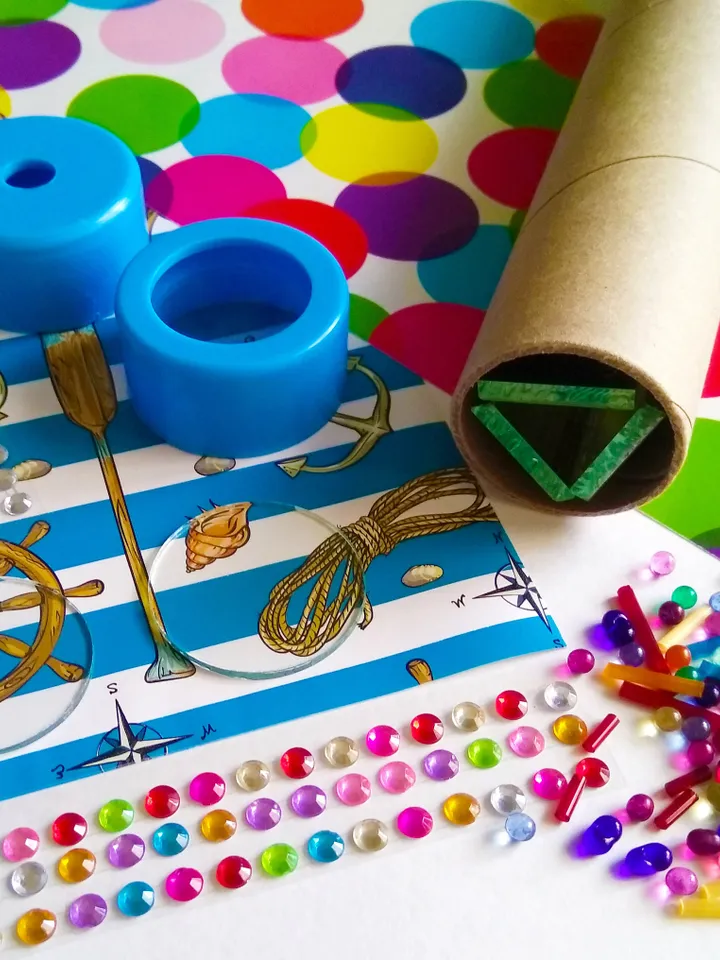 Diy craft kit educational activities kaleidoscope. Stim toy with color glass and mirror.