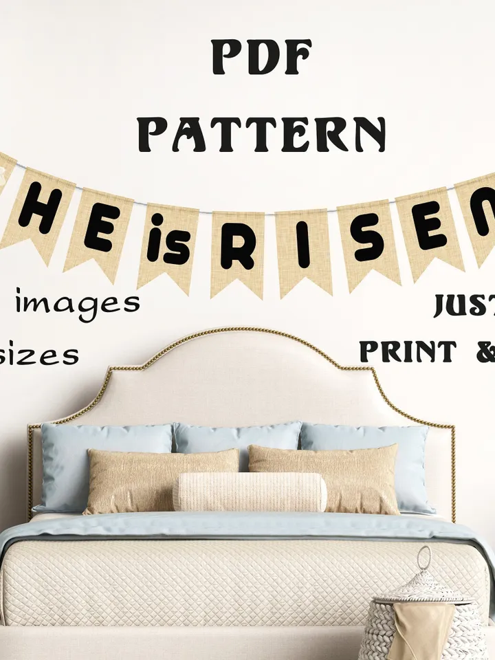 He has risen printable banner for above bed decor. Easter printable decor. He is risen diy craft kit for Easter party decor.