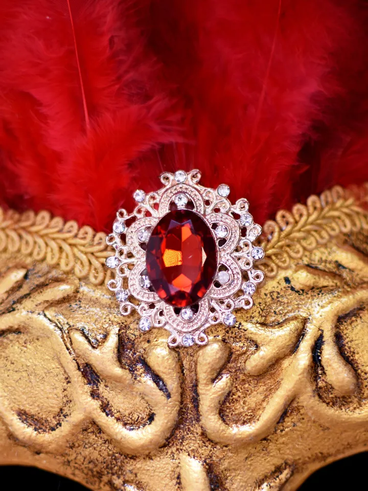 Gold & red masquerade mask women, wall mask, venetian mask, masquerade costume, Volto, full face mask, eyes wide shut.