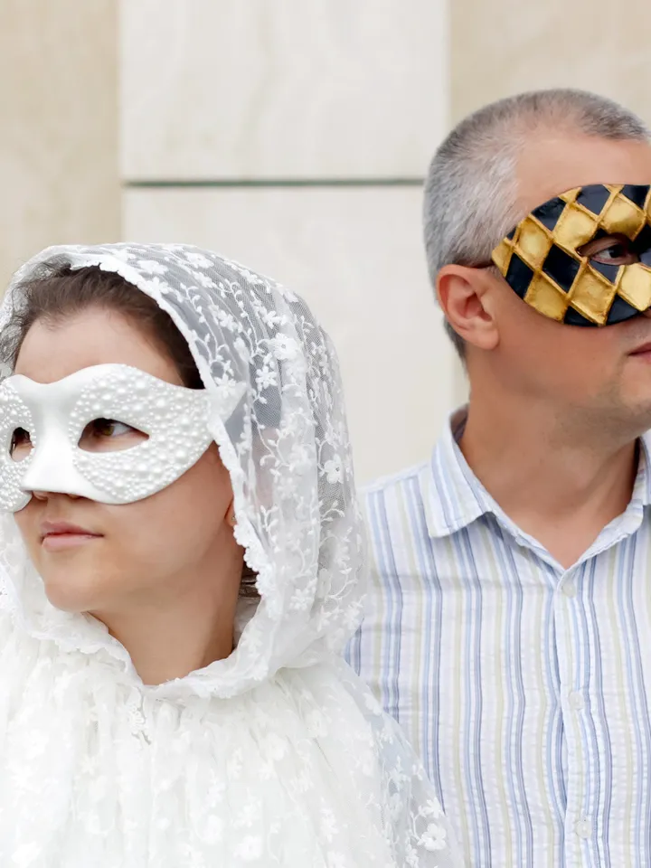 Masquerade mask  men to carnival costume at new years eve party. Gold and black Venetian mask men to carnival birthday party.