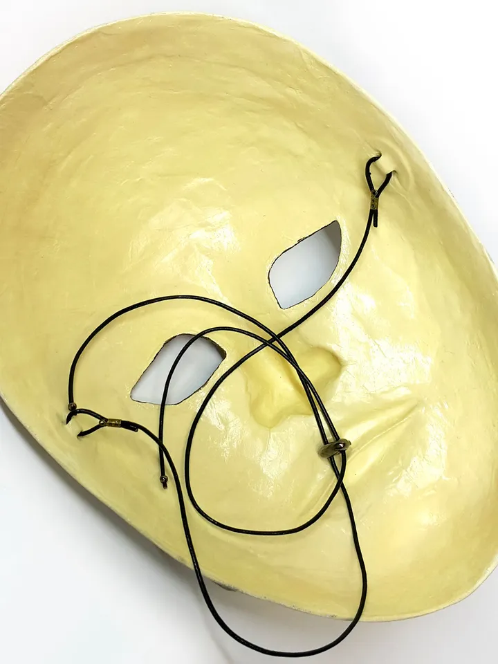 Gold masquerade mask men to cosplay costume. Venetian mask Volto. Full face mask to mascuerade costume.
