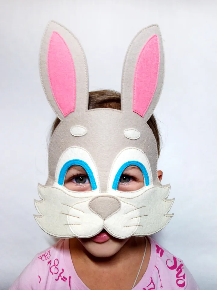 Bunny halloween mask, kids mask for rabbit costume, rabbit felt mask, halloween costume, pretend play, bunny masquerade mask.