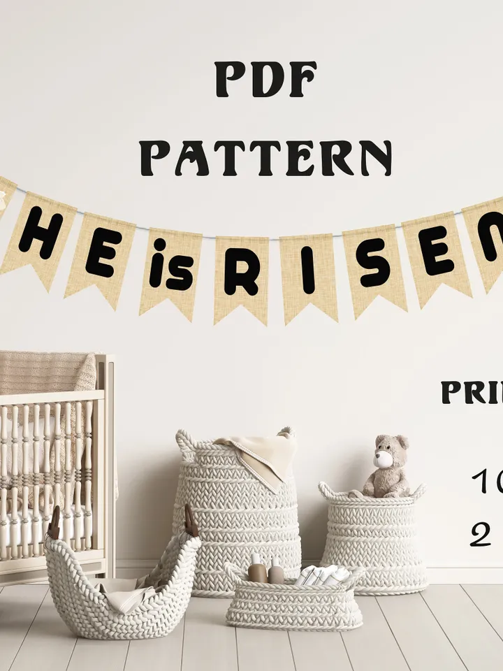 He has risen printable banner for above bed decor. Easter printable decor. He is risen diy craft kit for Easter party decor.
