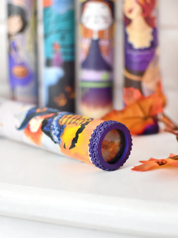 Halloween gift kaleidoscope witn baby witch decor. Funny roommate gift. Self gift for stress relief.
