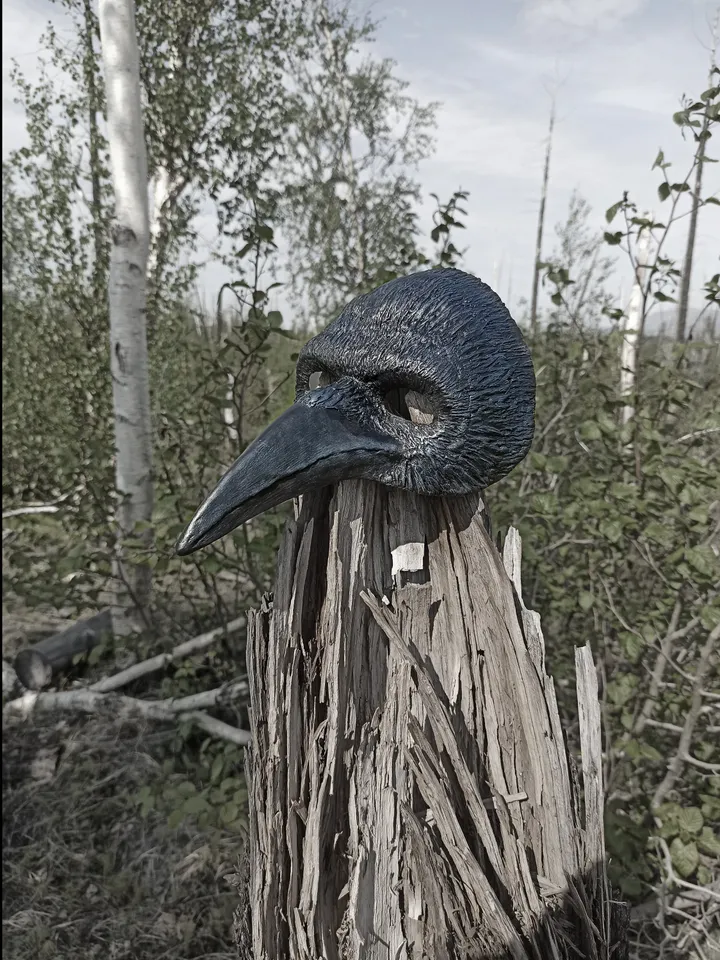 Crow skull face mask for halloween costume. Cosplay mask men. Black raven mask.