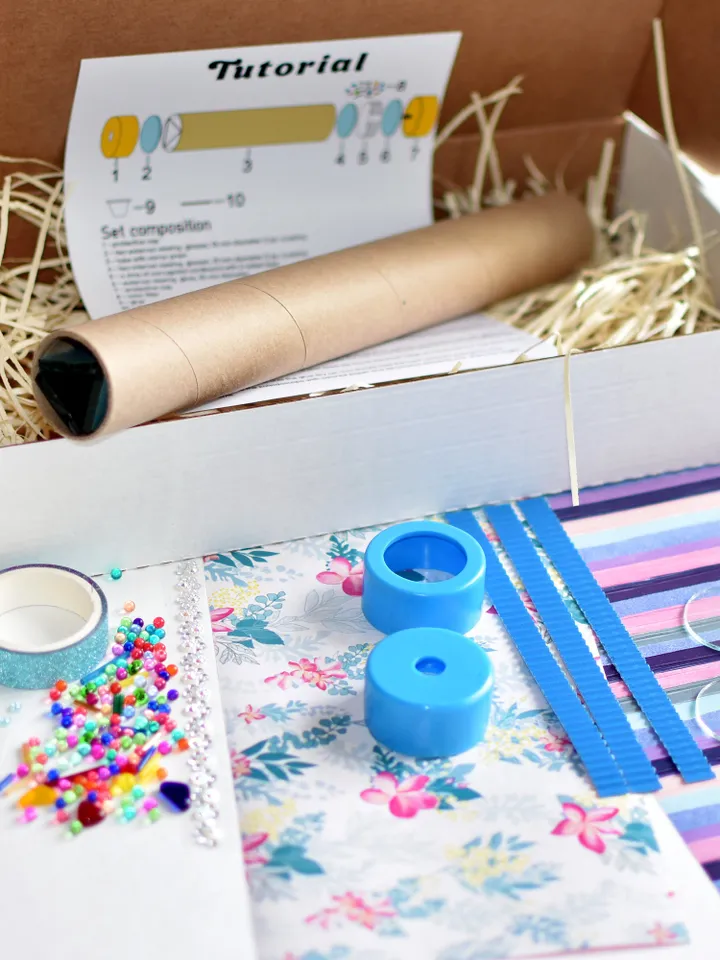 Activity box for adults and kids. DIY adult craft kit kaleidoscope. Stim toy kids science kit.