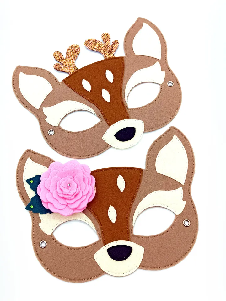 Fawn kids mask for girls deer costume. Deer masquerade mask. Cute animal girls mask for Halloween costume.
