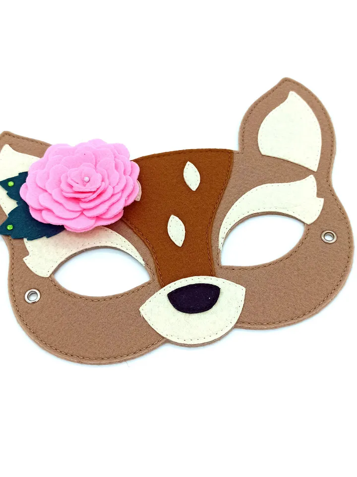 Fawn kids mask for girls deer costume. Deer masquerade mask. Cute animal girls mask for Halloween costume.