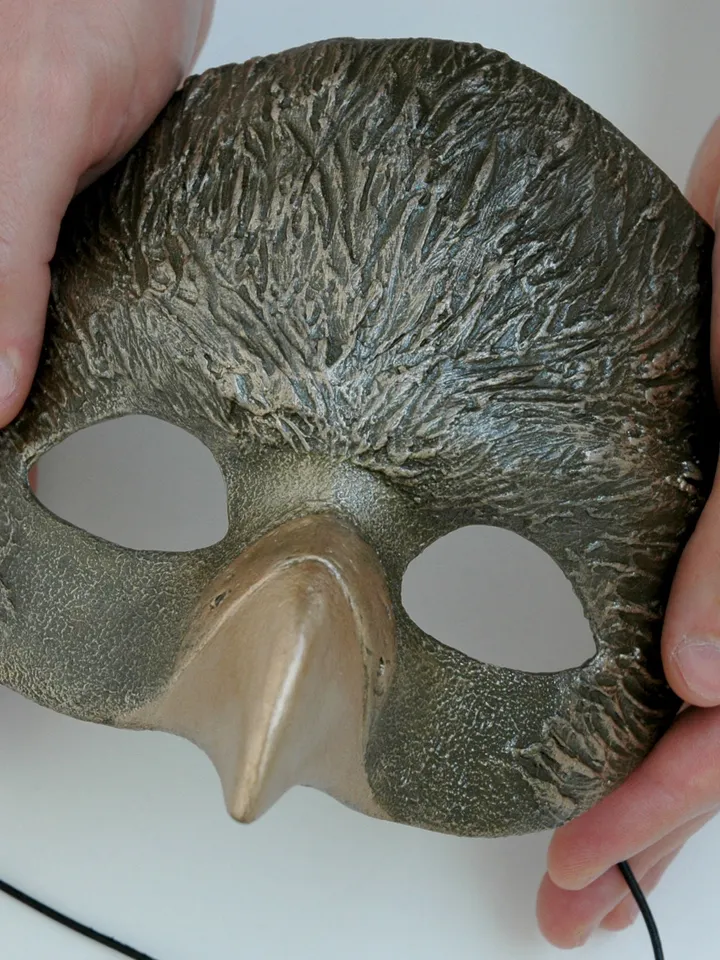 Bird face mask as bird skull masquerade mask men for halloween costume. Cosplay mask for carnival costume. Venetian mask.