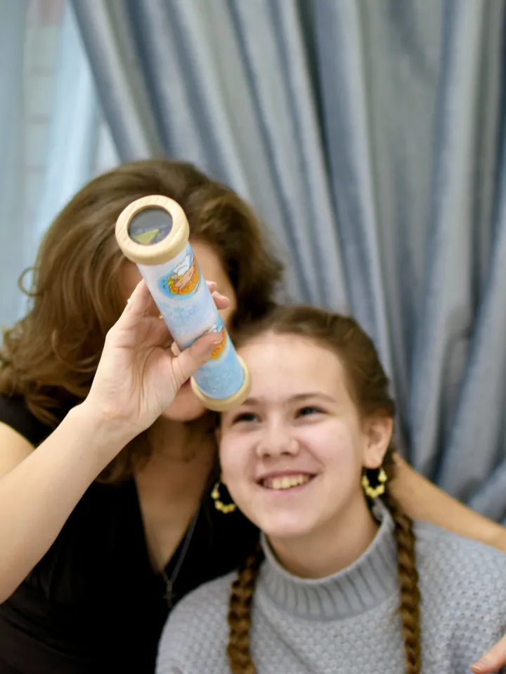 New Year kaleidoscope with cute penguins, unique christmas gift.