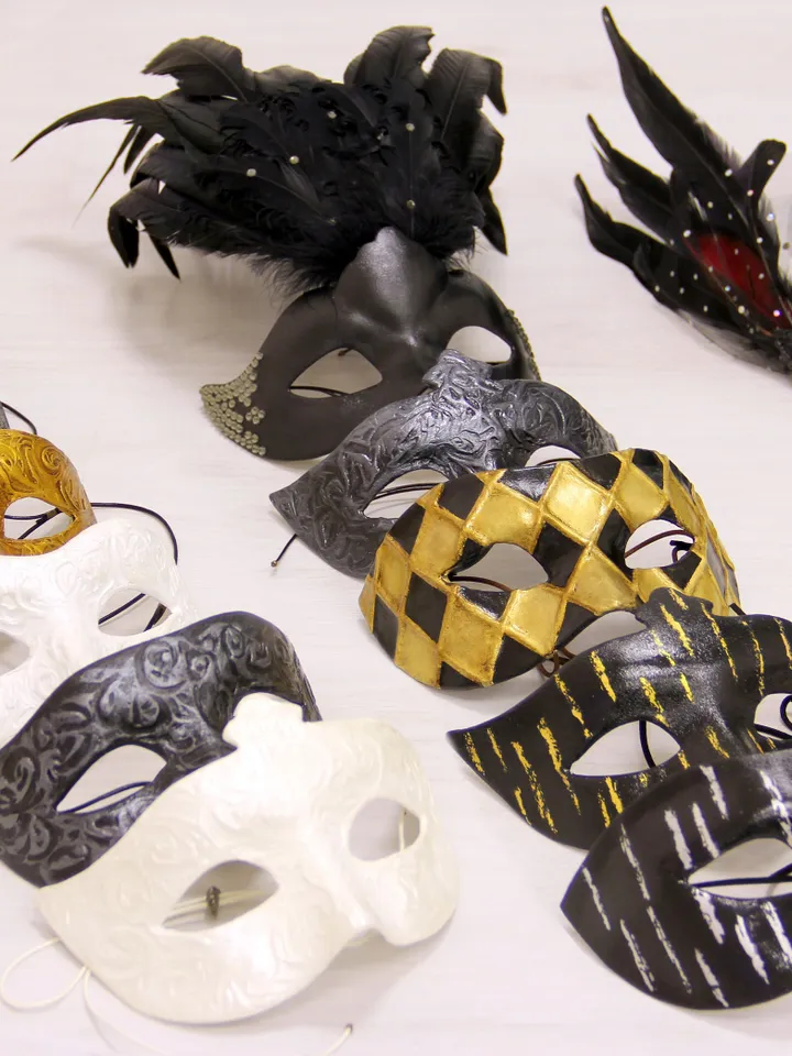 Gold masquerade couples mask to carnival costume or prom dress. Mardi gras mask for goddess costume.