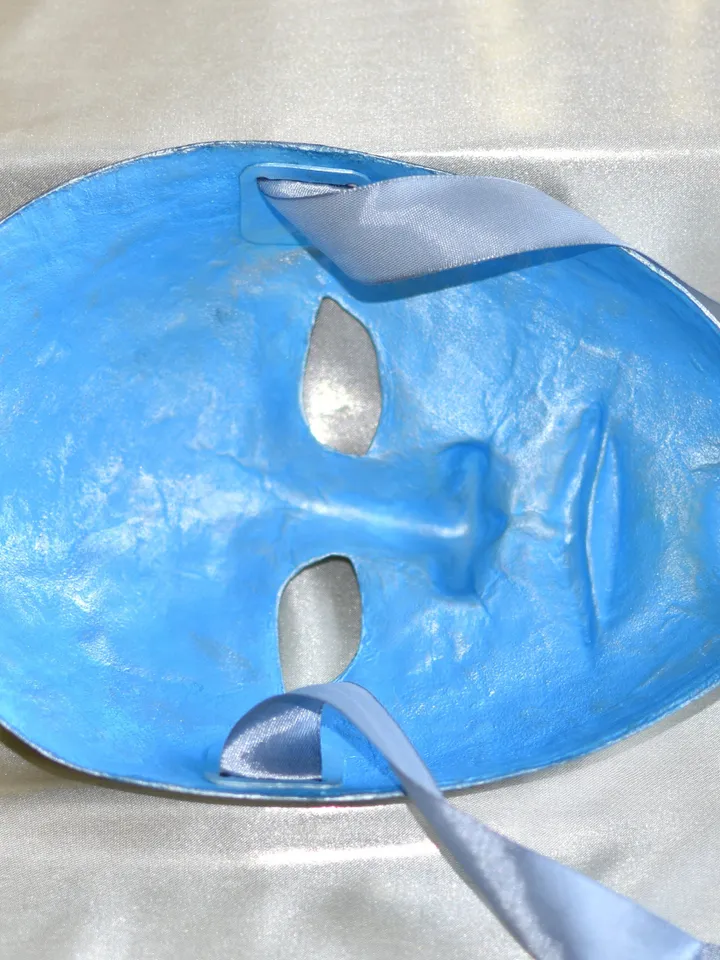 Blue masquerade mask men, carnival costume. Volto venetian mask. Blue and silver full face mask for new years eve party.