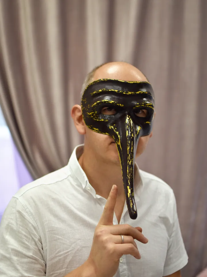Long nose masquerade mask men. Plague doctor venetian mask.