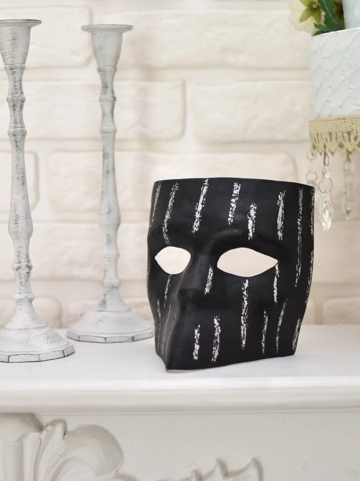 Masquerade mask men. Bauta mask. Siver and black cosplay mask.