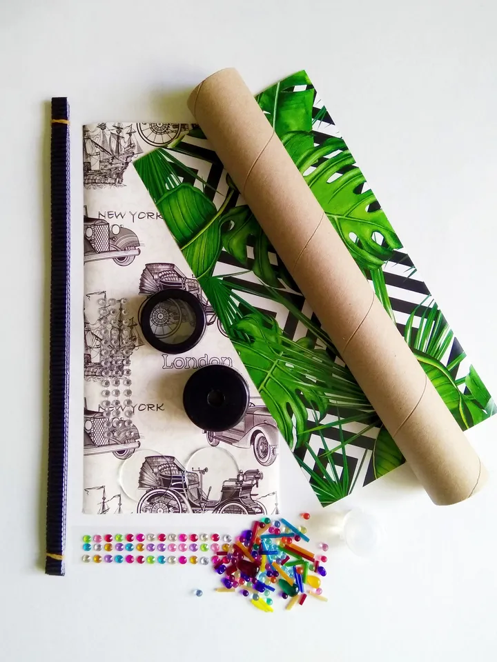 DIY craft kit kaleidoscope. Stress relief gift and skill toy. Kids science kit  with  DIY kaleidoscope for christmas eve box.