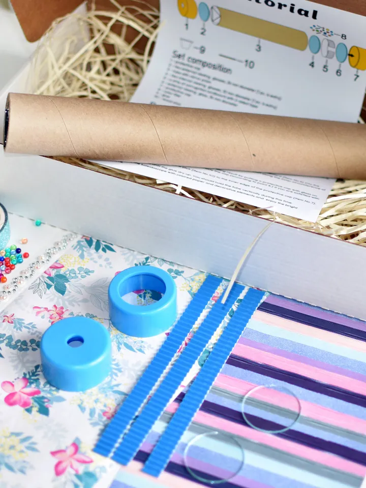 Activity box for adults and kids. DIY adult craft kit kaleidoscope. Stim toy kids science kit.