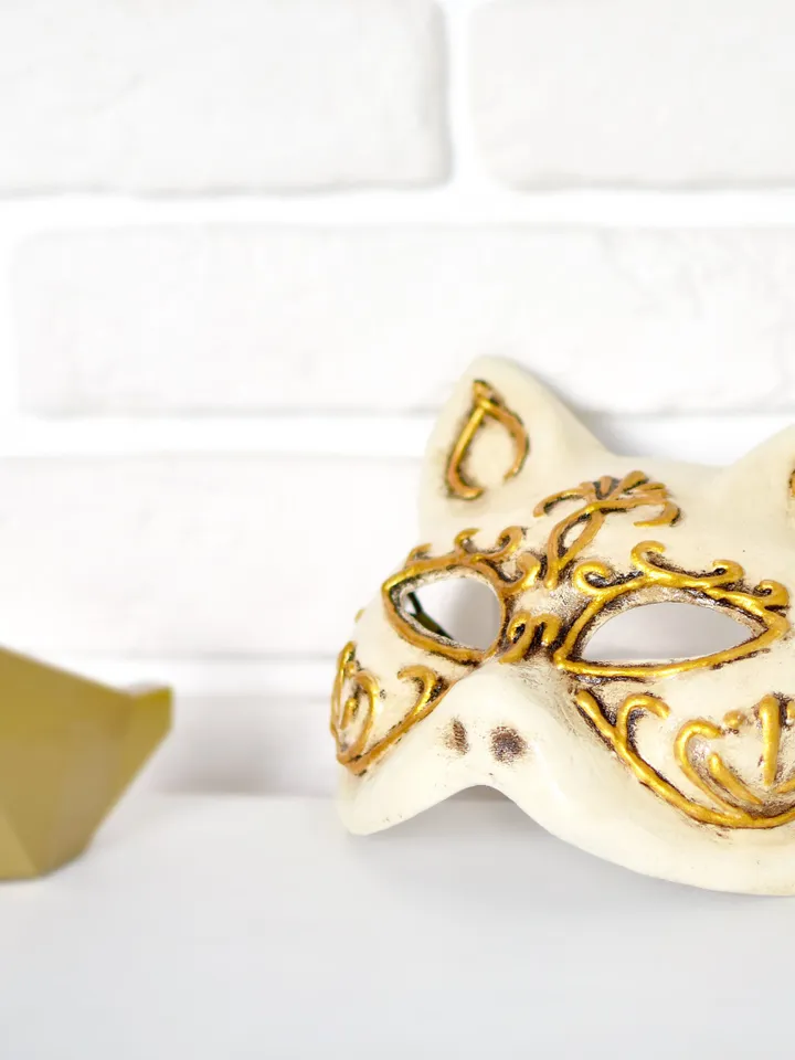 Cat masquerade mask. Animal mask to Halloween costume. Venetian mask men.
