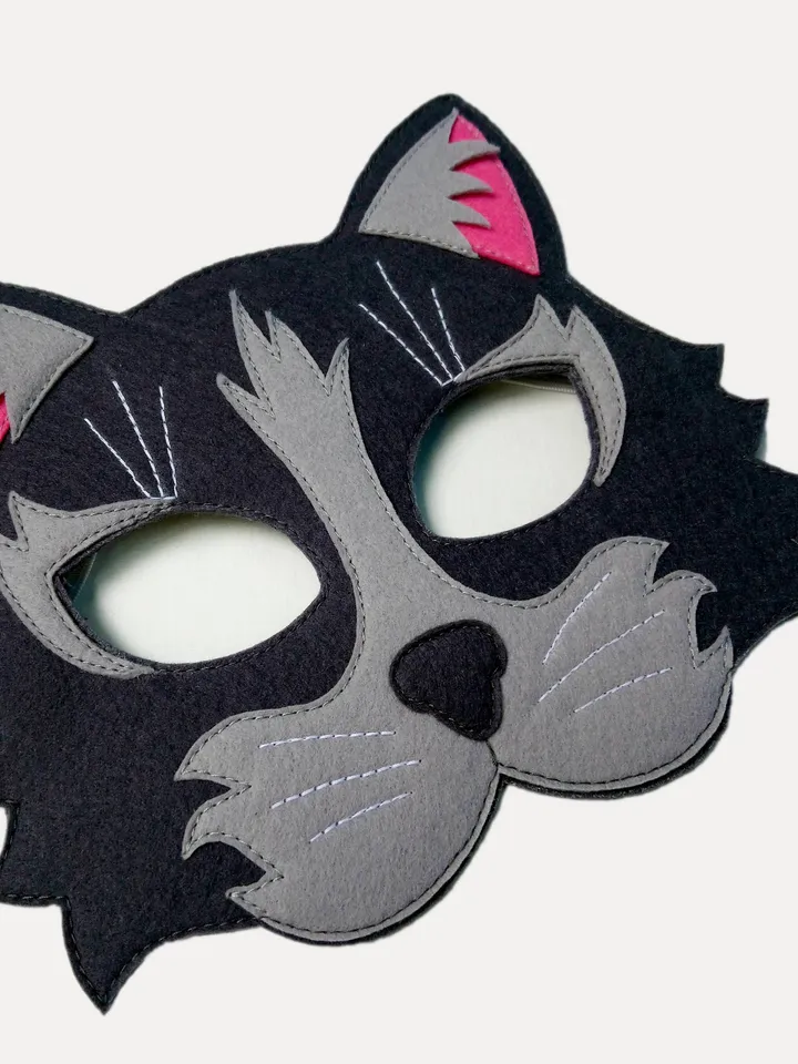 Halloween cat mask kid, cat masquerade mask, tabby cat face mask, cat cosplay halloween costume.