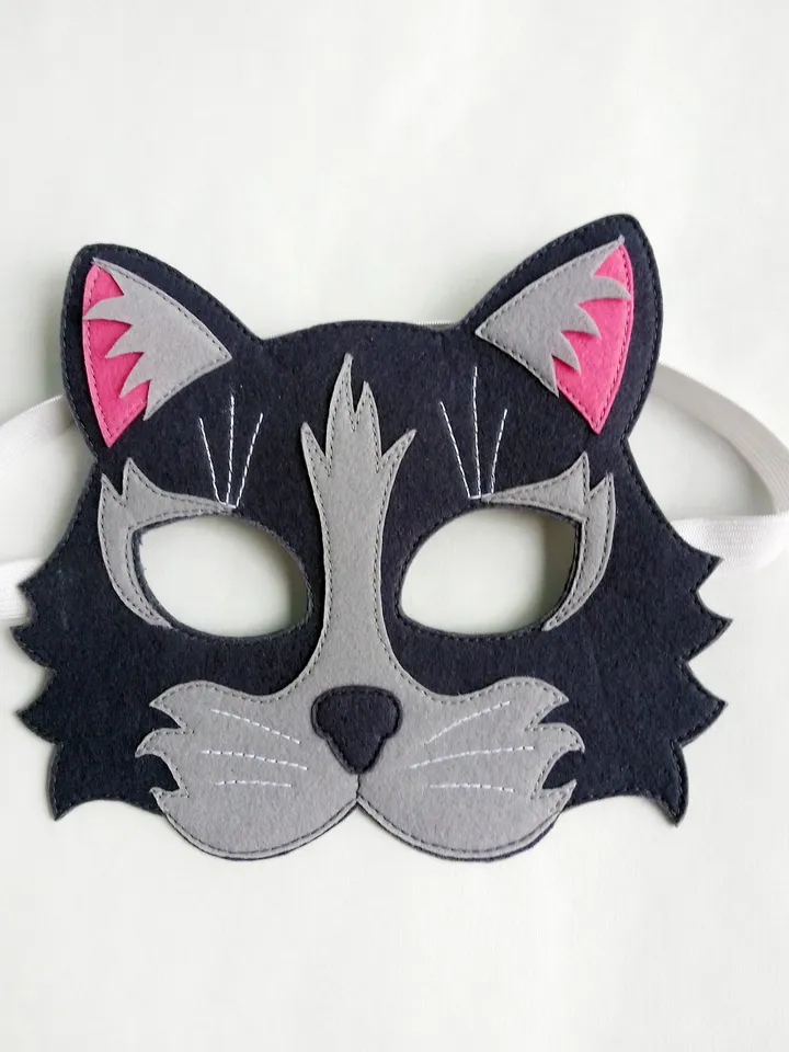 Halloween cat mask kid, cat masquerade mask, tabby cat face mask, cat cosplay halloween costume.
