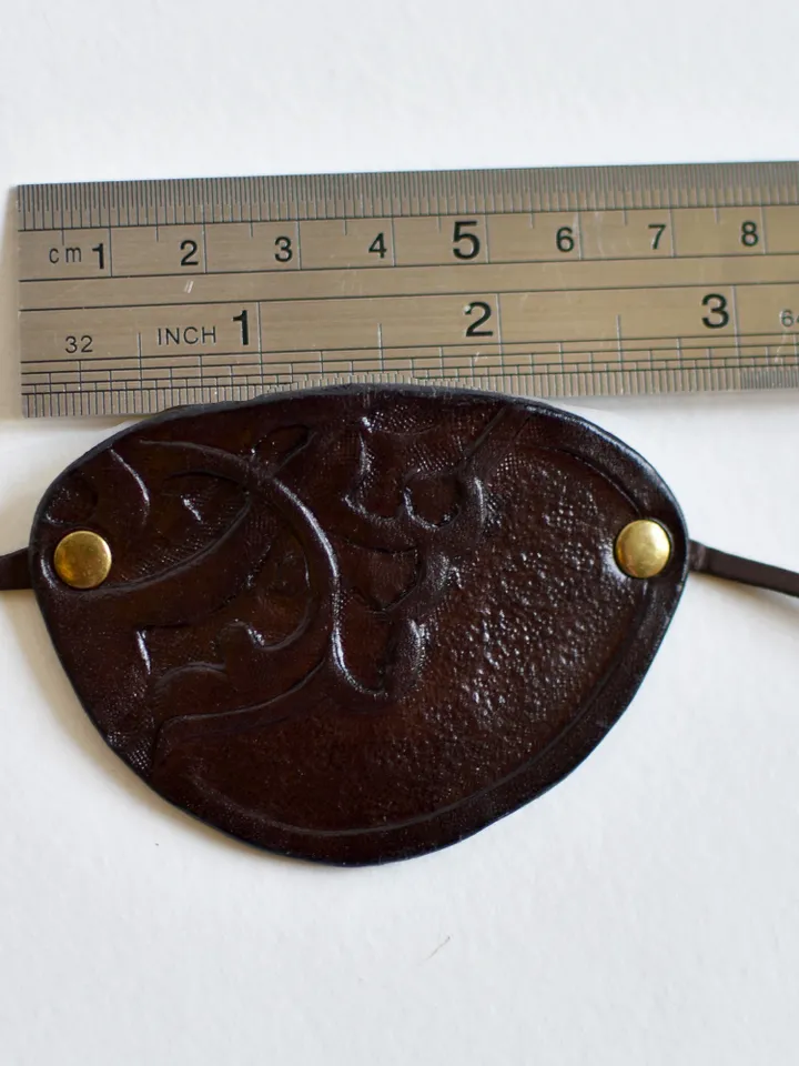 Black leather eye patch, pirate cosplay costume, pirate eye patch, custom cosplay costume.