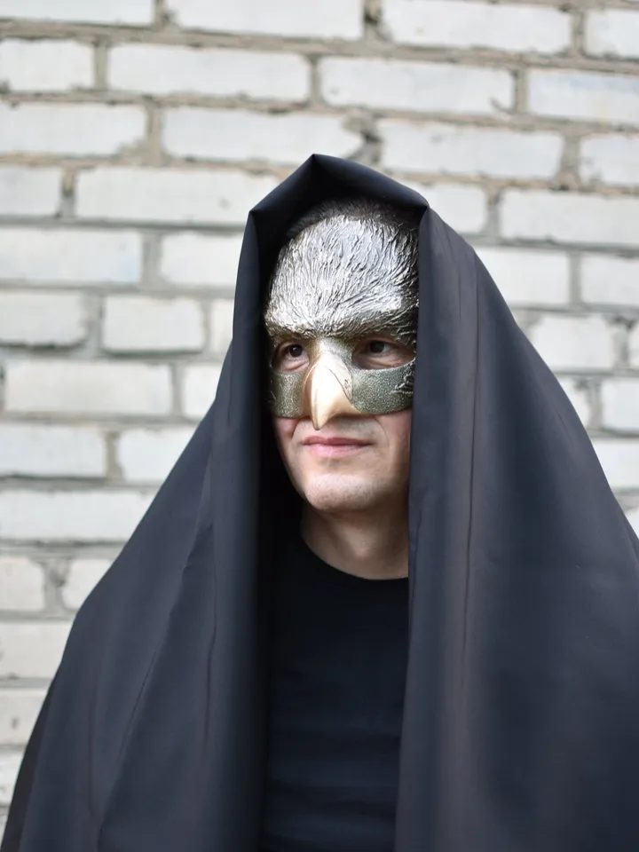 Bird face mask as bird skull masquerade mask men for halloween costume. Cosplay mask for carnival costume. Venetian mask.