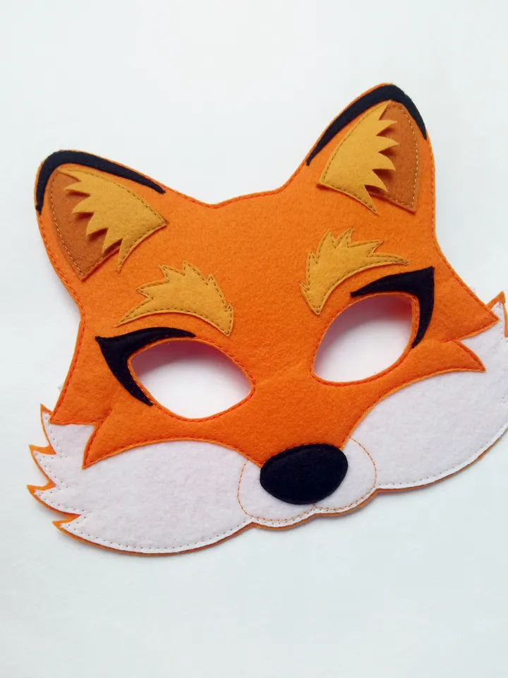 Fox halloween mask to kids fox costume, Animal felt mask to cute fox cosplay costume girls, fox cosplay costume, red fox mask.