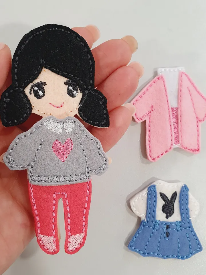 Felt Dress Up Doll ITH Embroidery Design Set, Quiet Book Doll with Clothes Pattern, Paper Doll Style Toy 4x4 Hoop Download